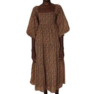 Sobita Floral Puff-Sleeve Midi Dress